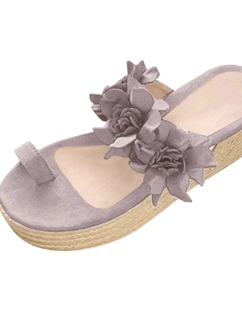 Lilac Lavender Flower Platform Wedge Sandals with Toe Loop